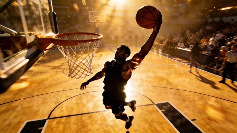 篮球运动员在赛场上投篮的精彩瞬间