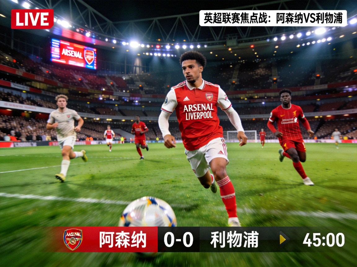 英超联赛焦点战直播画面，阿森纳对阵利物浦